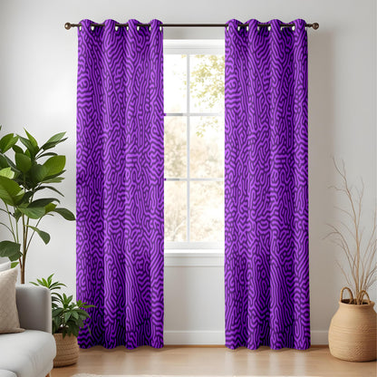 Onay Purple Abstract Eyelet Curtains – Violet Maze Pattern