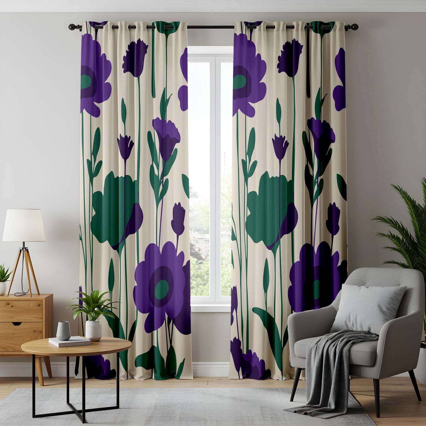Onay Purple Floral Eyelet Curtains – Bold Poppy Maximalist Drapes