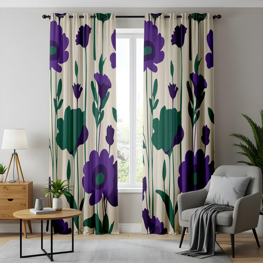 Onay Purple Floral Eyelet Curtains – Bold Poppy Maximalist Drapes