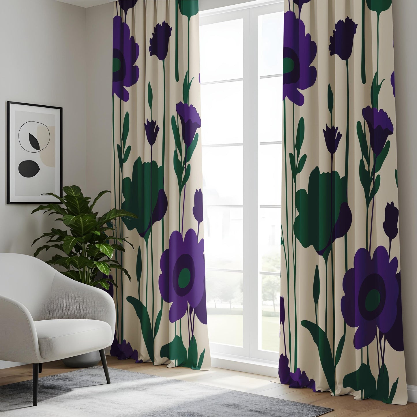 Onay Purple Floral Eyelet Curtains – Bold Poppy Maximalist Drapes