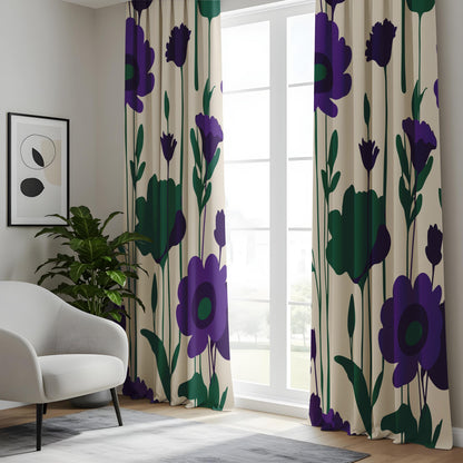 Onay Purple Floral Eyelet Curtains – Bold Poppy Maximalist Drapes
