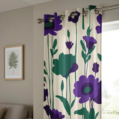 Onay Purple Floral Eyelet Curtains – Bold Poppy Maximalist Drapes