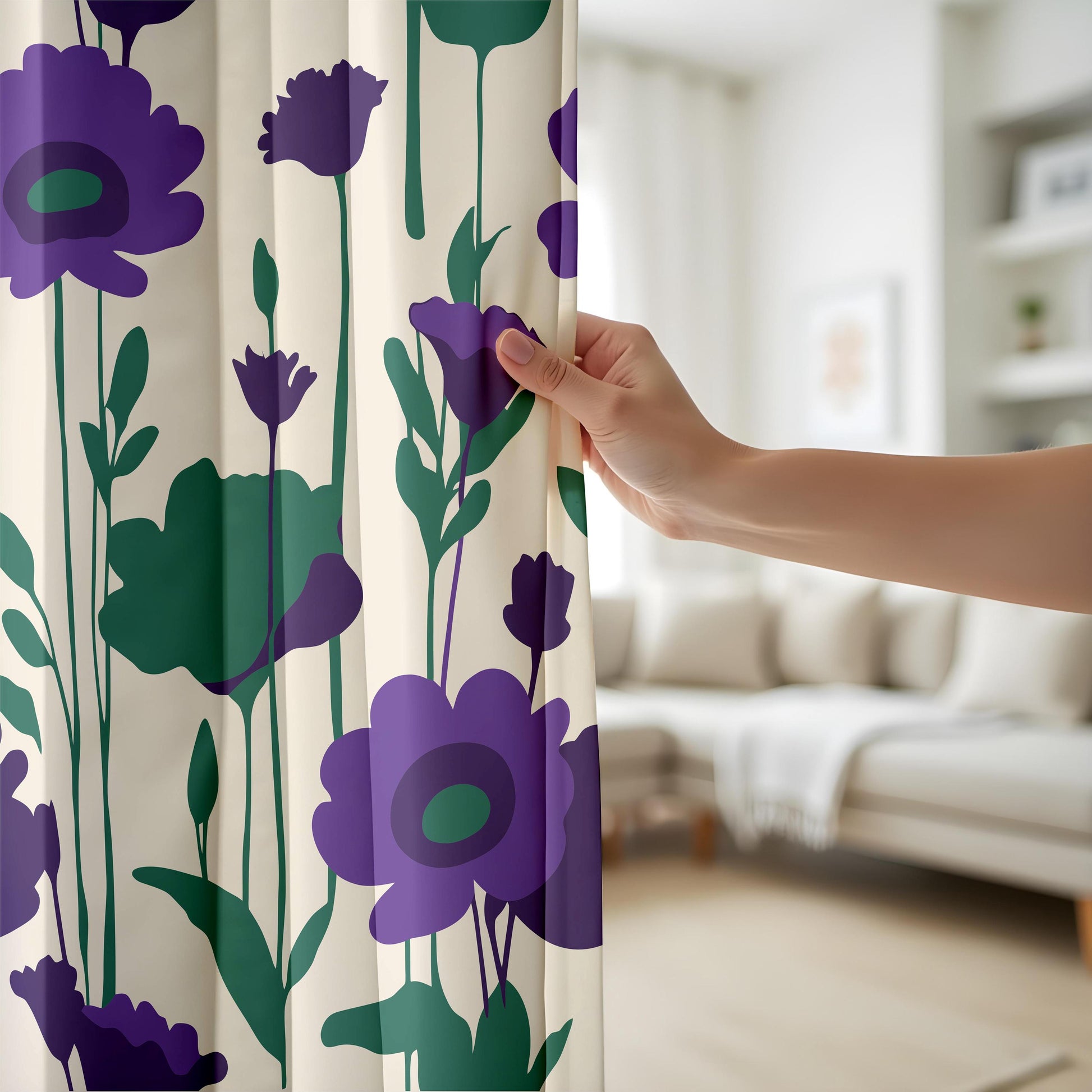 Onay Purple Floral Eyelet Curtains – Bold Poppy Maximalist Drapes