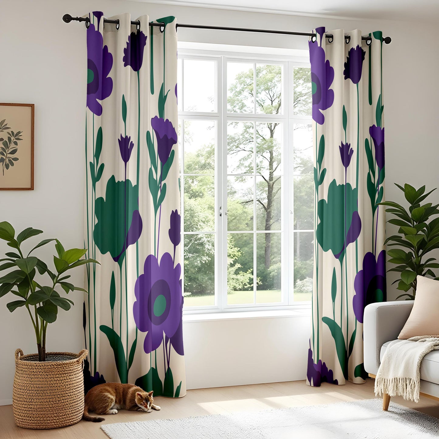 Onay Purple Floral Eyelet Curtains – Bold Poppy Maximalist Drapes