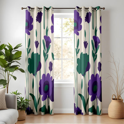 Onay Purple Floral Eyelet Curtains – Bold Poppy Maximalist Drapes