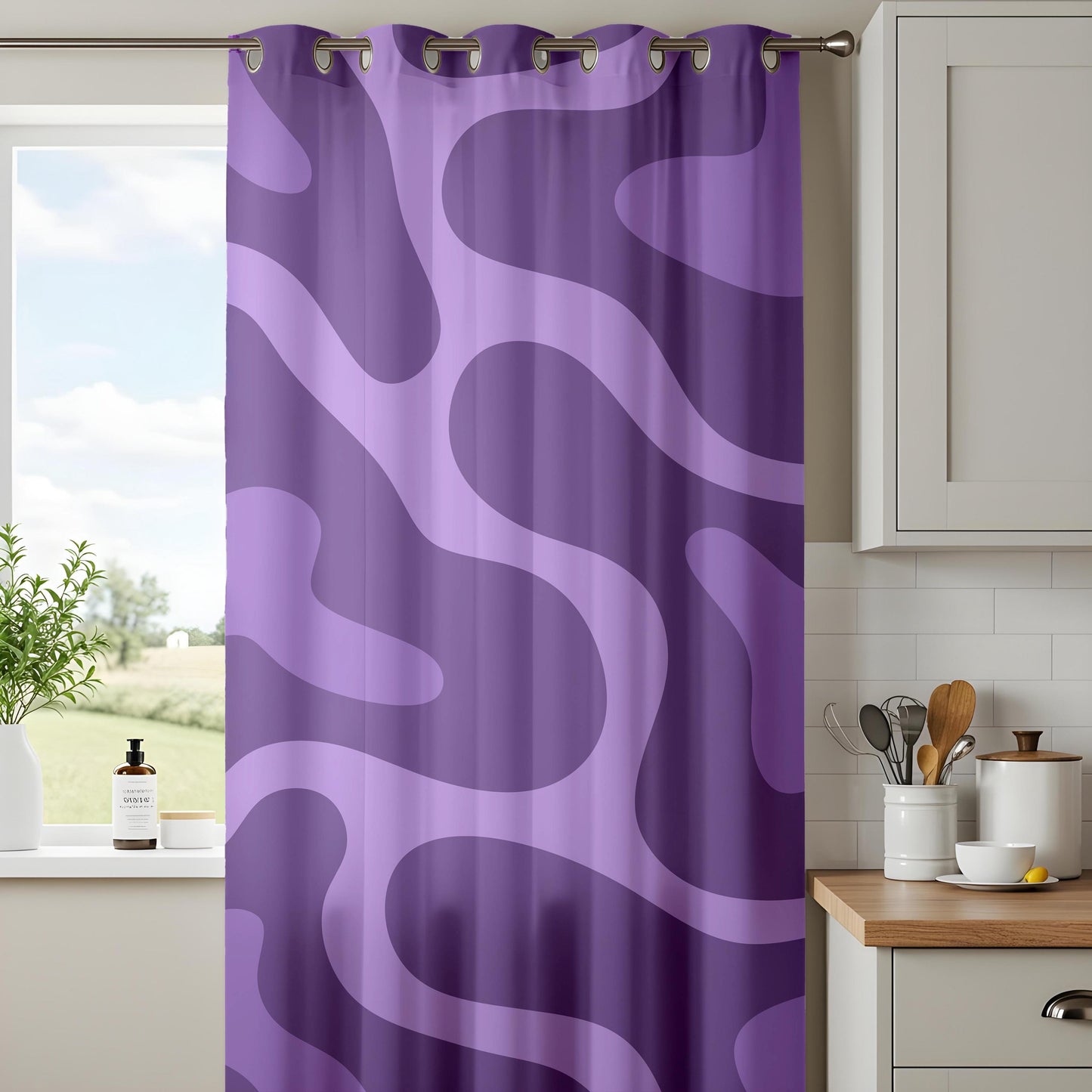 Onay Purple Abstract Swirl Eyelet Curtains – Violet Wave Drapes