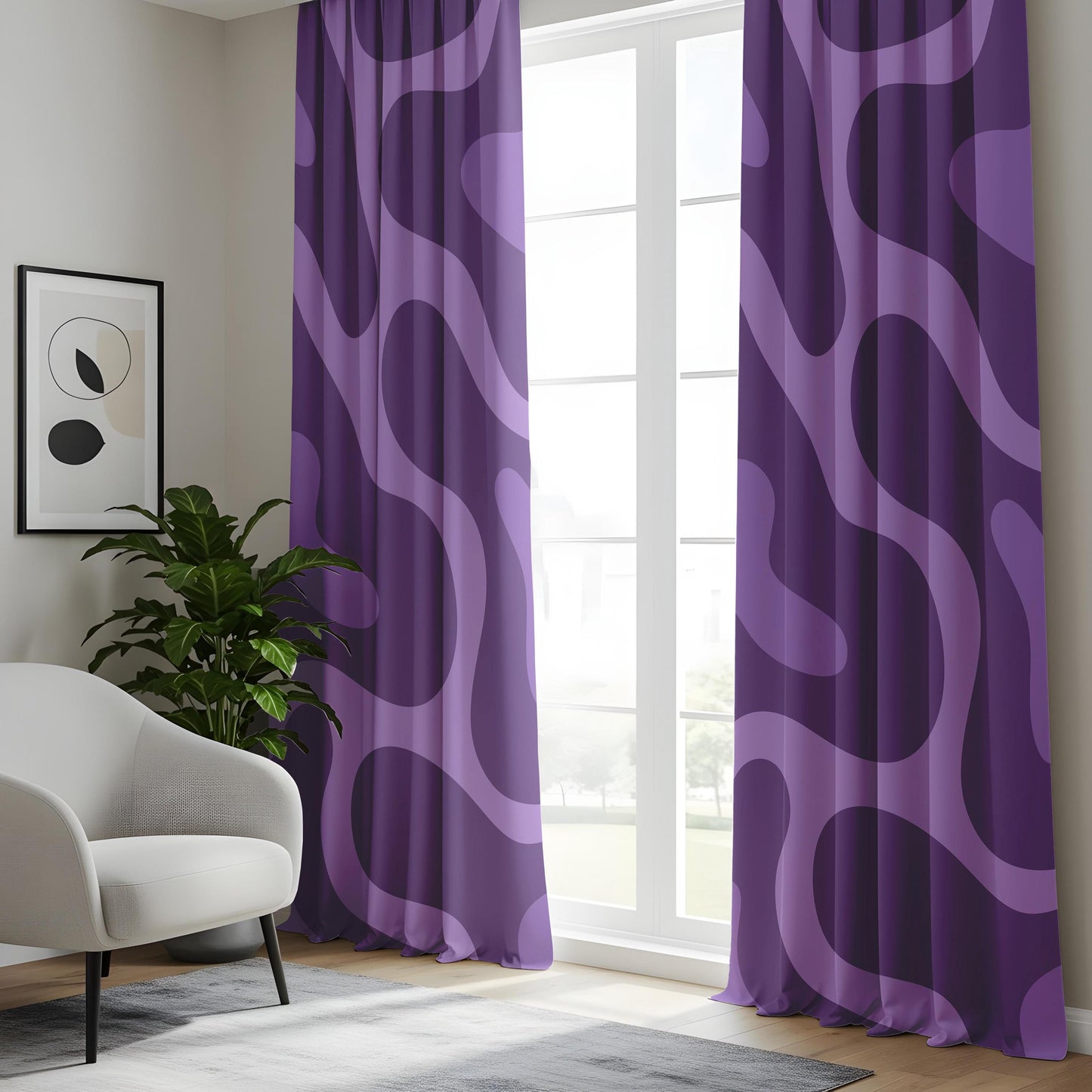 Onay Purple Abstract Swirl Eyelet Curtains – Violet Wave Drapes