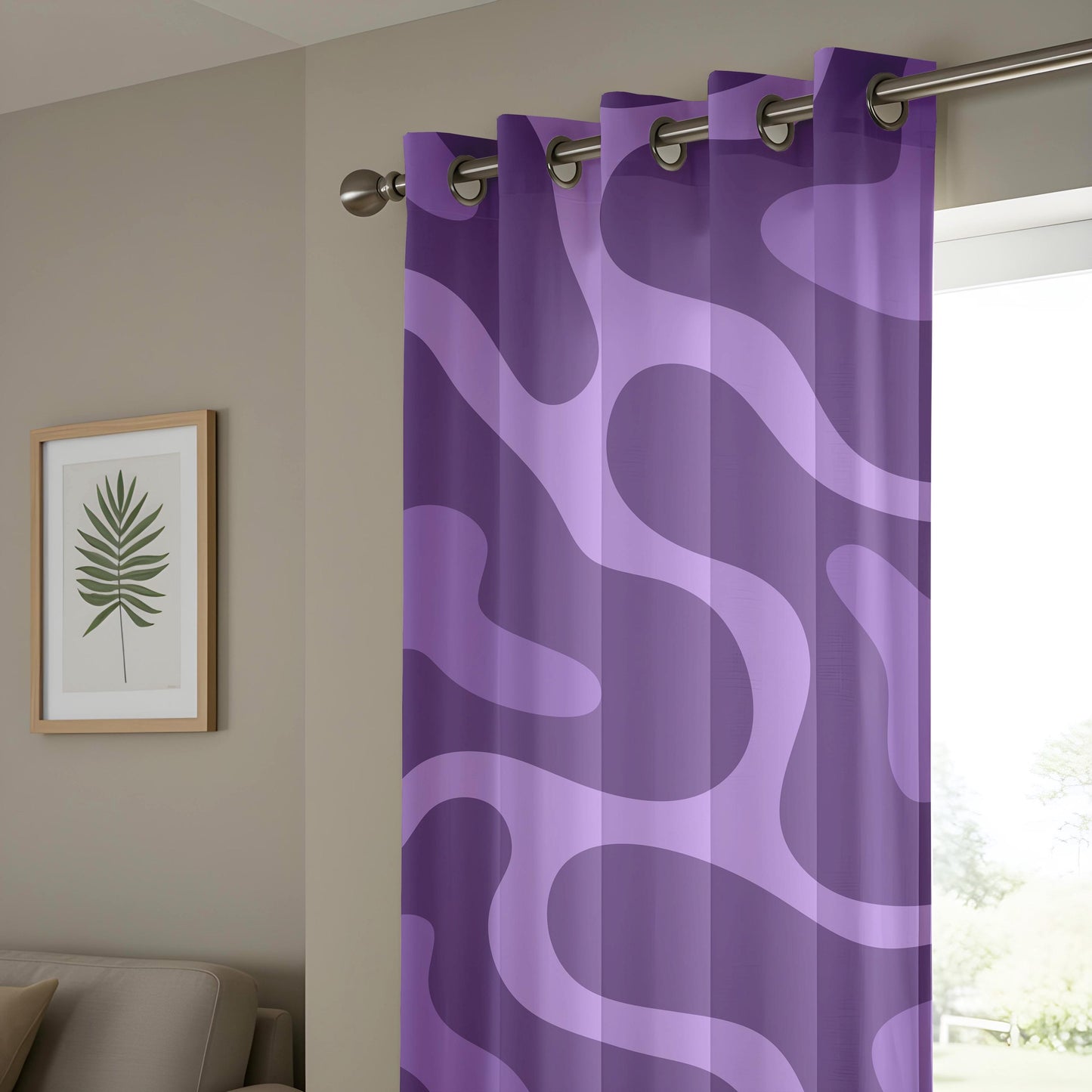 Onay Purple Abstract Swirl Eyelet Curtains – Violet Wave Drapes