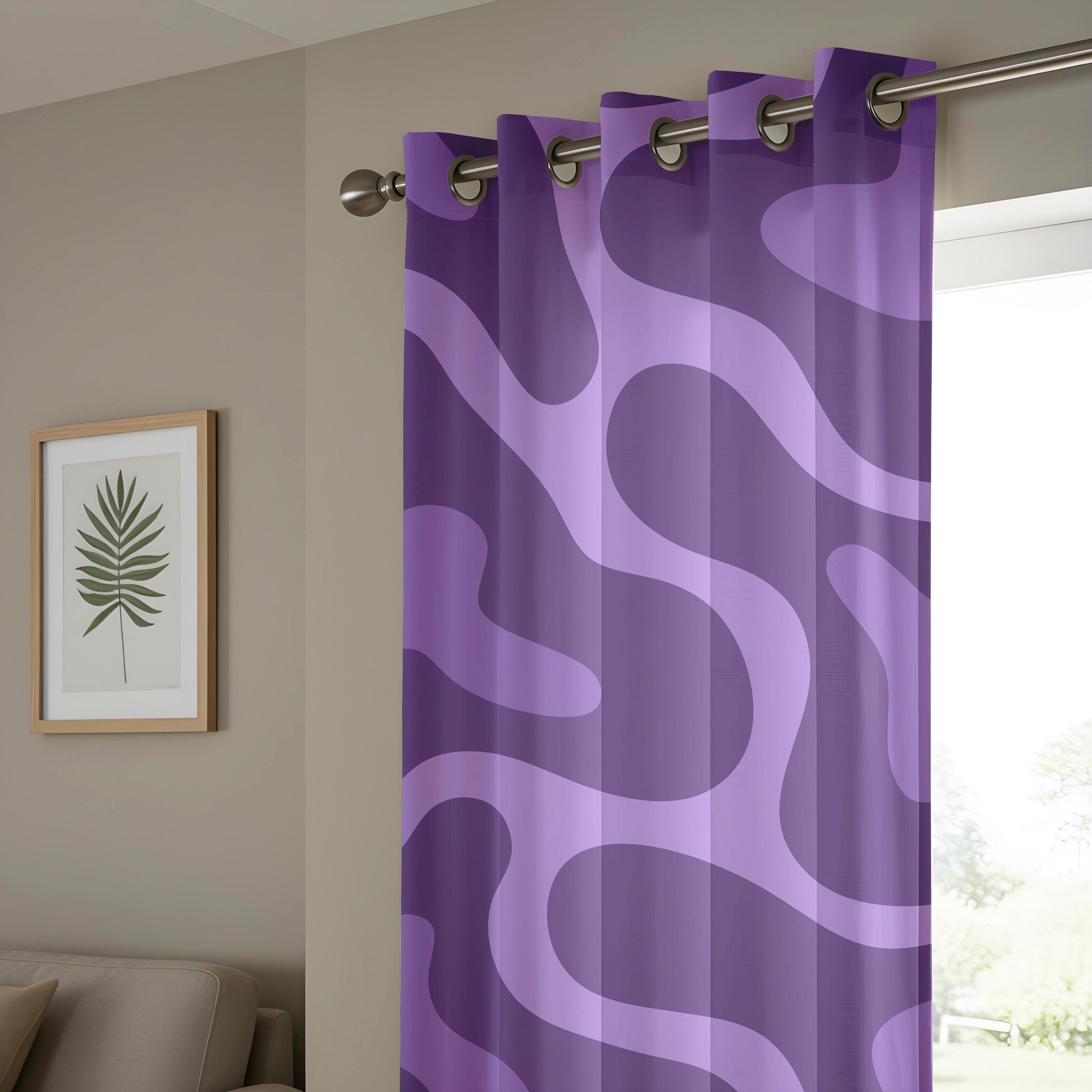 Onay Purple Abstract Swirl Eyelet Curtains – Violet Wave Drapes