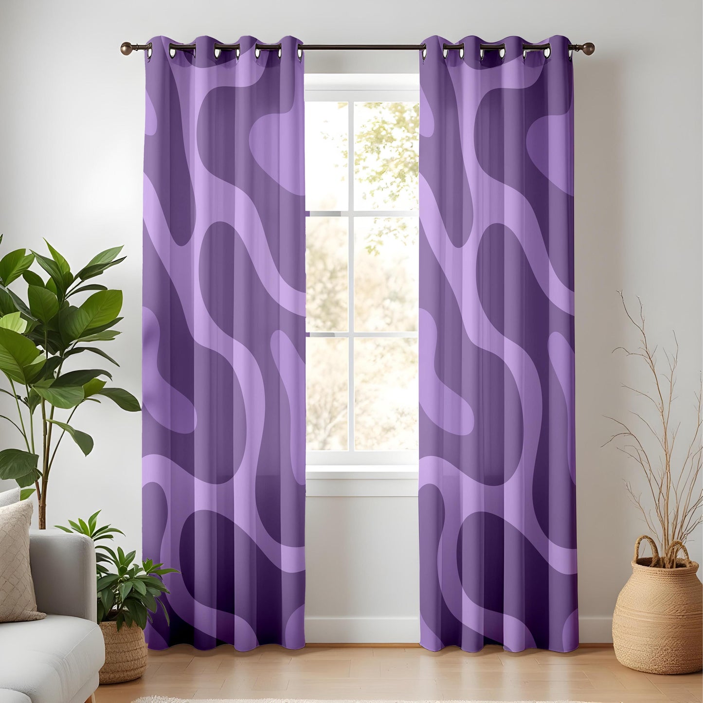 Onay Purple Abstract Swirl Eyelet Curtains – Violet Wave Drapes