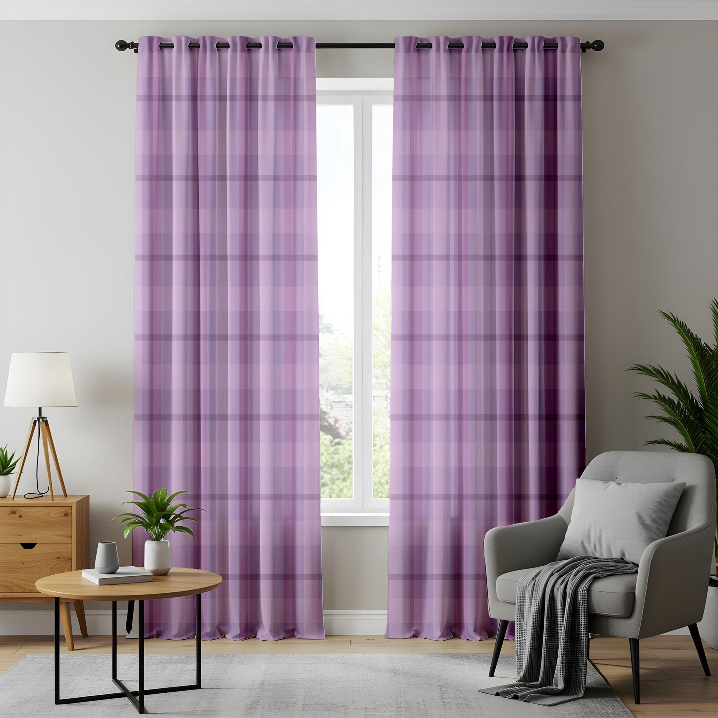 Onay Lavender Plaid Eyelet Curtains – Purple Tartan Lined Drapes