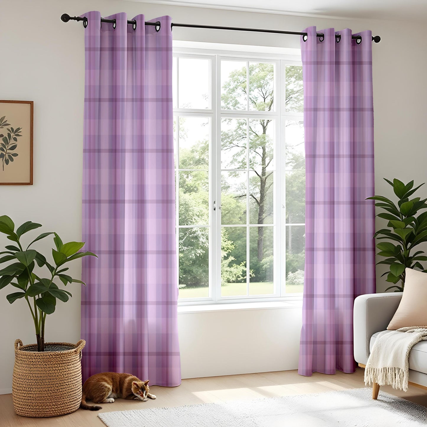 Onay Lavender Plaid Eyelet Curtains – Purple Tartan Lined Drapes