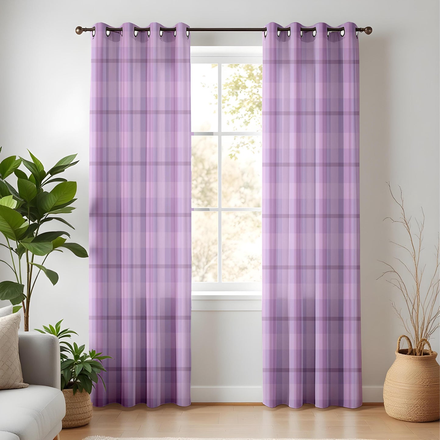 Onay Lavender Plaid Eyelet Curtains – Purple Tartan Lined Drapes