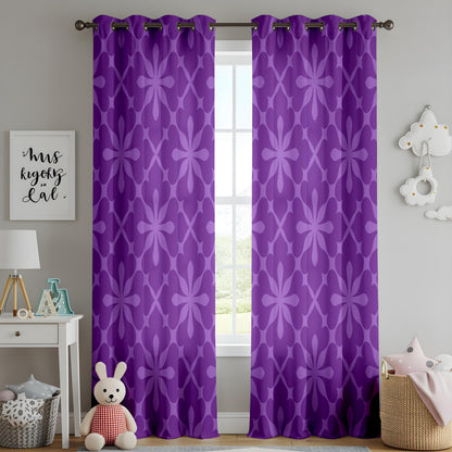 Onay Purple Geometric Eyelet Curtains – Violet Quatrefoil Drapes