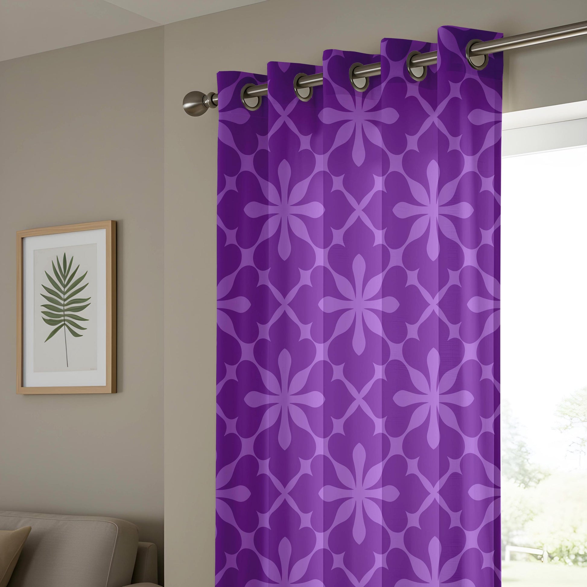 Onay Purple Geometric Eyelet Curtains – Violet Quatrefoil Drapes