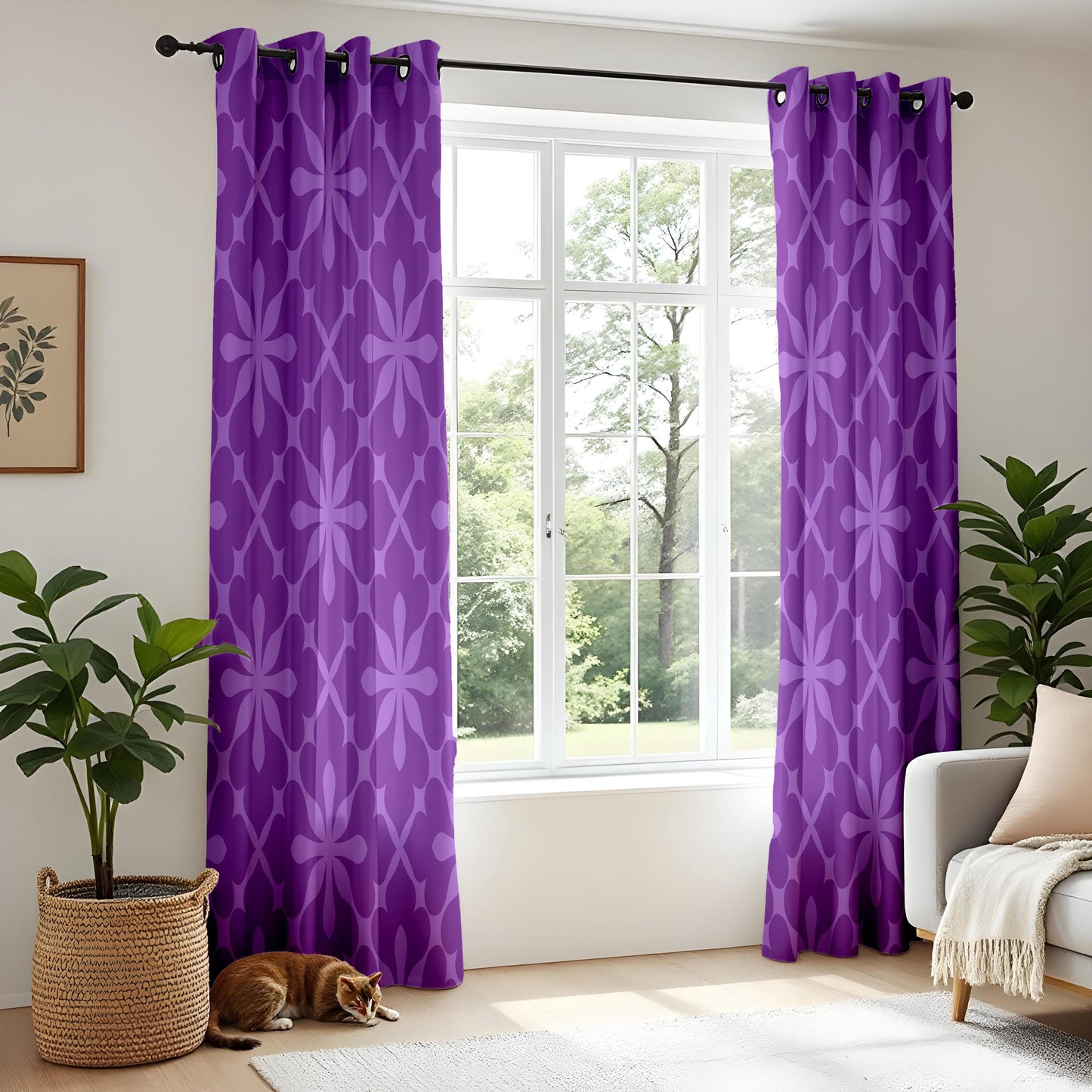 Onay Purple Geometric Eyelet Curtains – Violet Quatrefoil Drapes