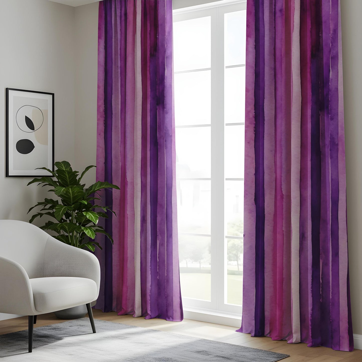 Onay Purple Ombre Stripe Eyelet Curtains – Mauve Watercolor Drapes