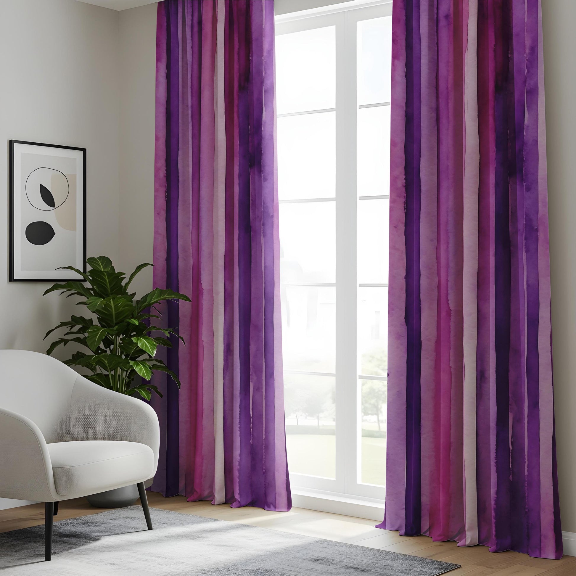 Onay Purple Ombre Stripe Eyelet Curtains – Mauve Watercolor Drapes
