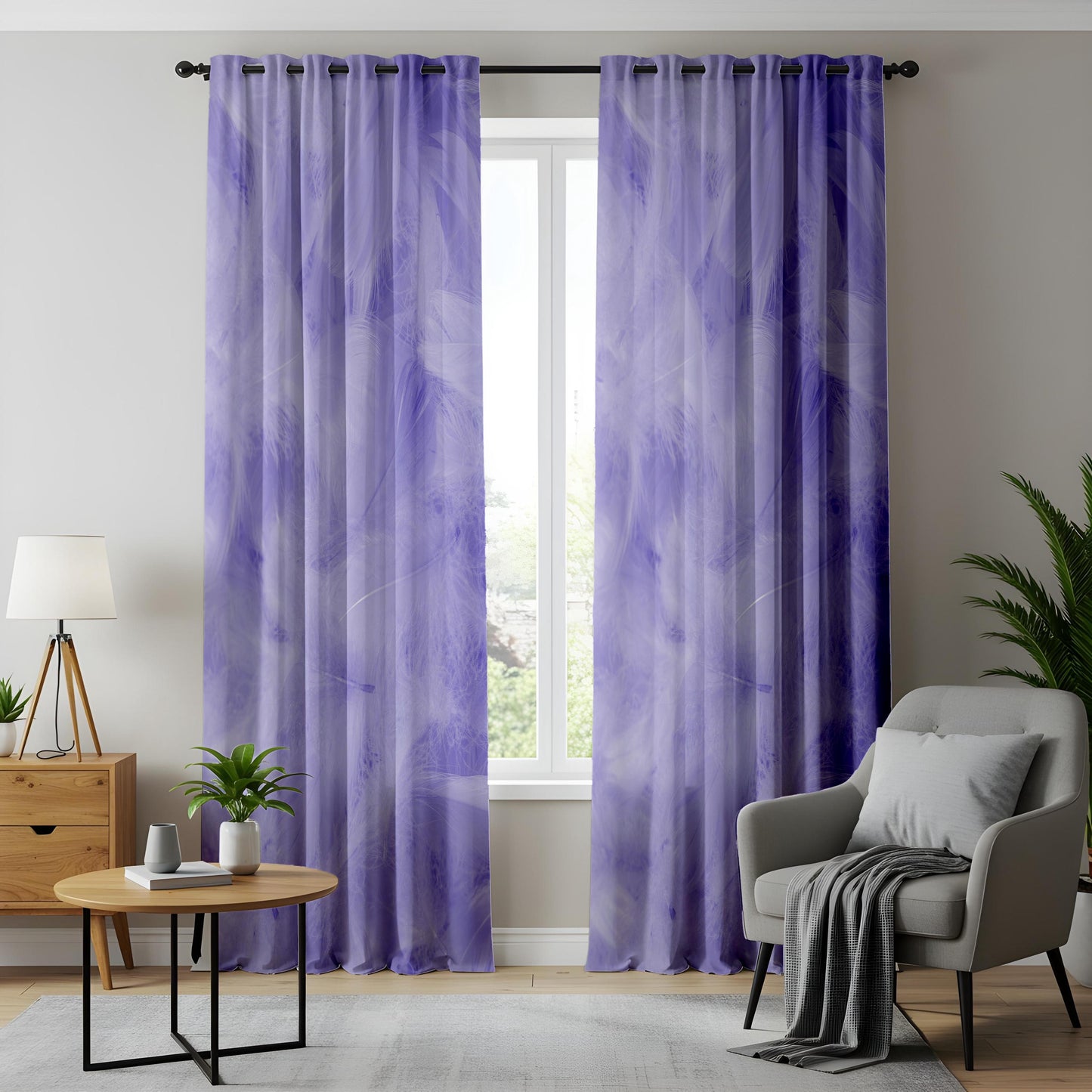 Onay Lavender Feather Print Curtains – Soft Purple Cloud Drapes