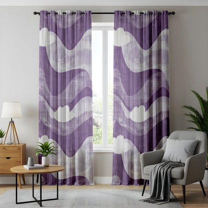 Onay Purple Abstract Wave Eyelet Curtains – Violet Cloud Print Drapes