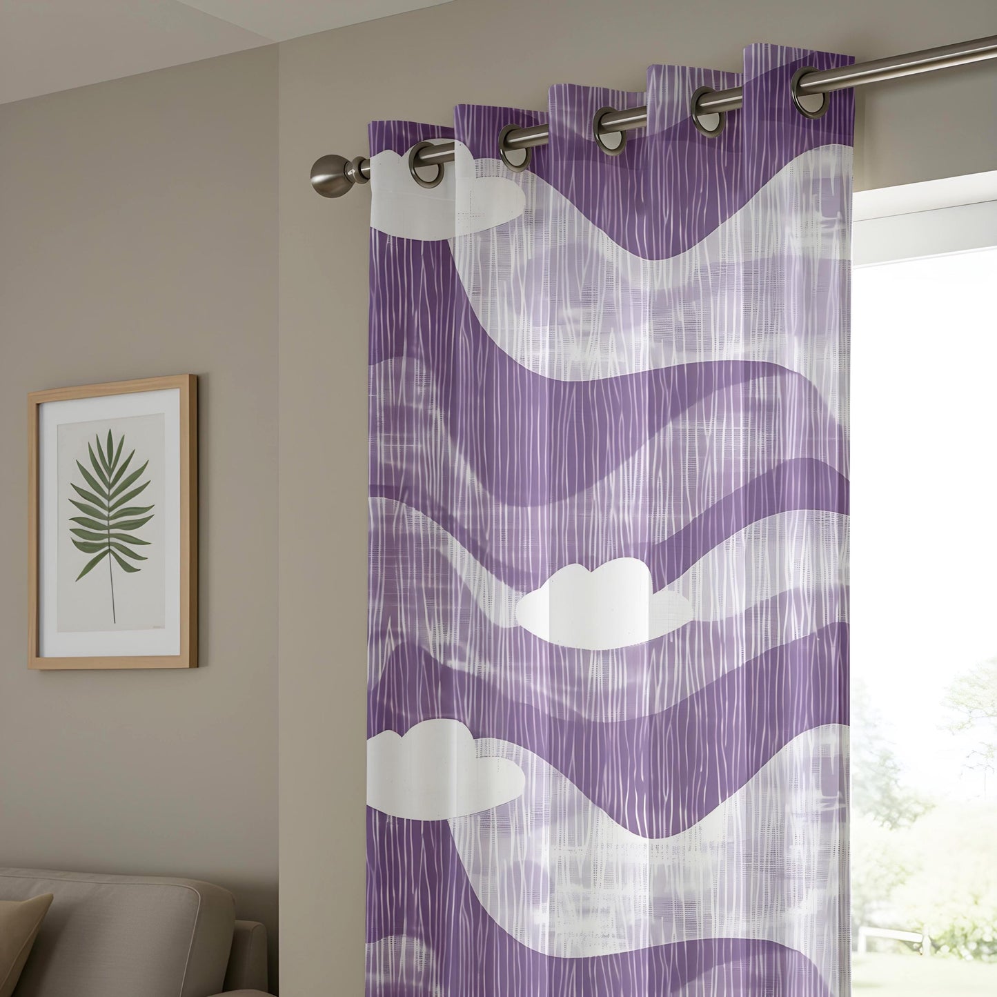 Onay Purple Abstract Wave Eyelet Curtains – Violet Cloud Print Drapes
