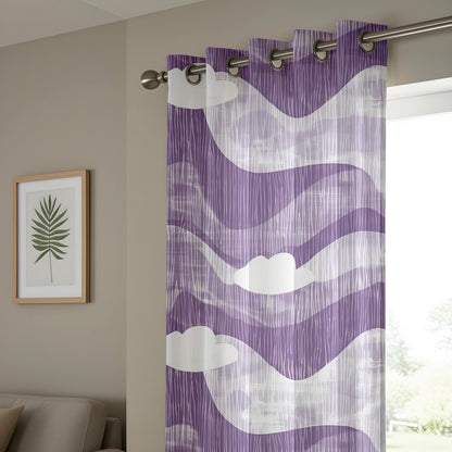 Onay Purple Abstract Wave Eyelet Curtains – Violet Cloud Print Drapes