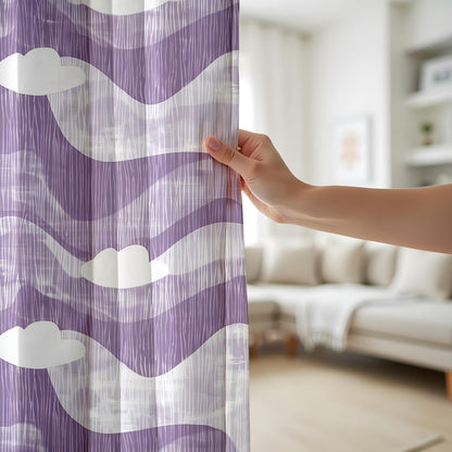Onay Purple Abstract Wave Eyelet Curtains – Violet Cloud Print Drapes