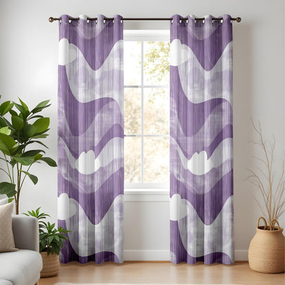 Onay Purple Abstract Wave Eyelet Curtains – Violet Cloud Print Drapes