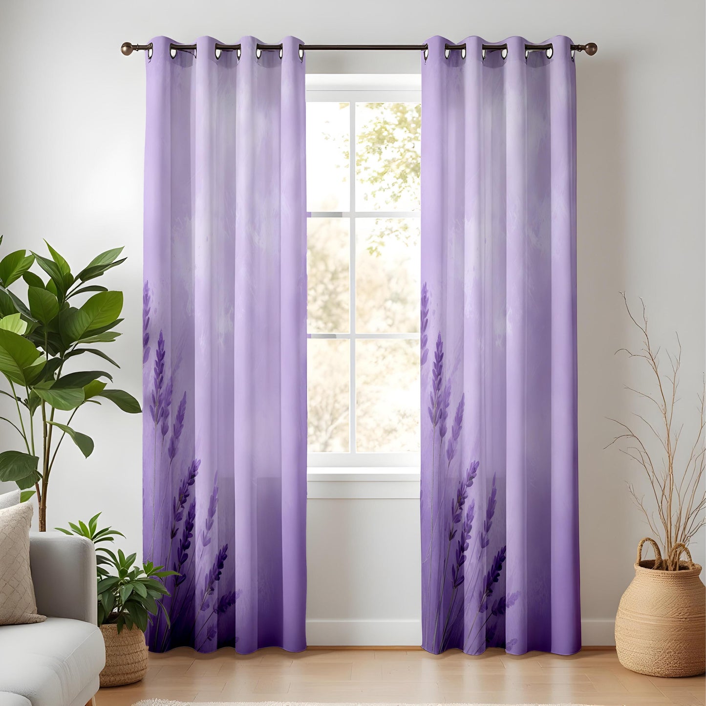 Onay Lavender Ombre Botanical Curtains – Purple Gradient Eyelet Drapes