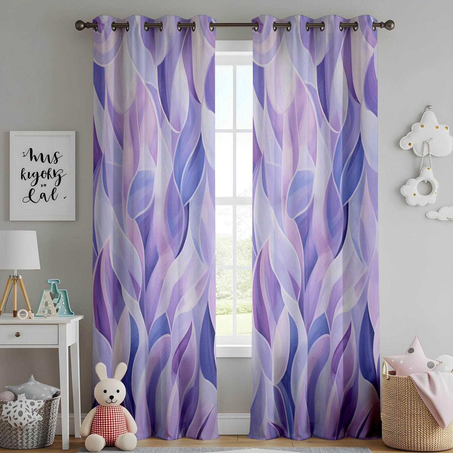 Onay Purple Botanical Watercolor Leaf Curtains
