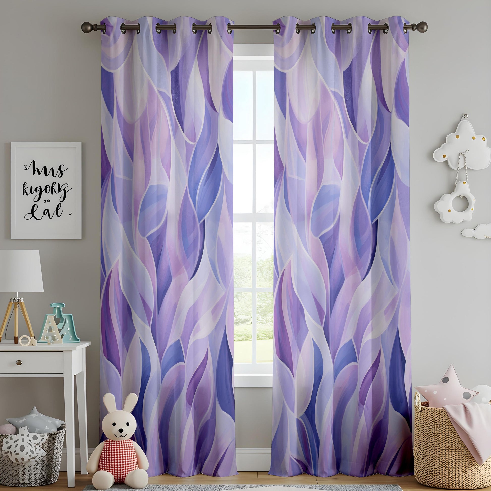 Onay Purple Botanical Watercolor Leaf Curtains