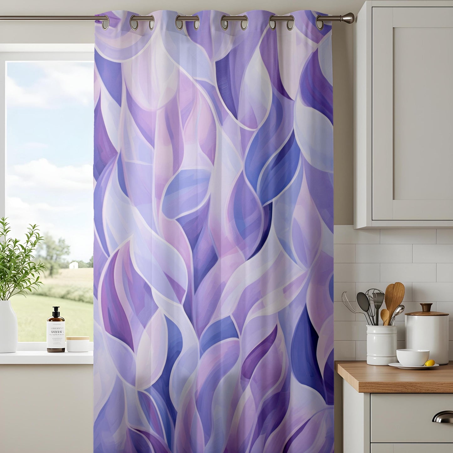 Onay Purple Botanical Watercolor Leaf Curtains