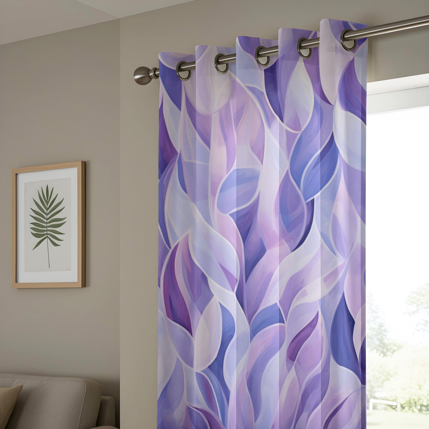 Onay Purple Botanical Watercolor Leaf Curtains
