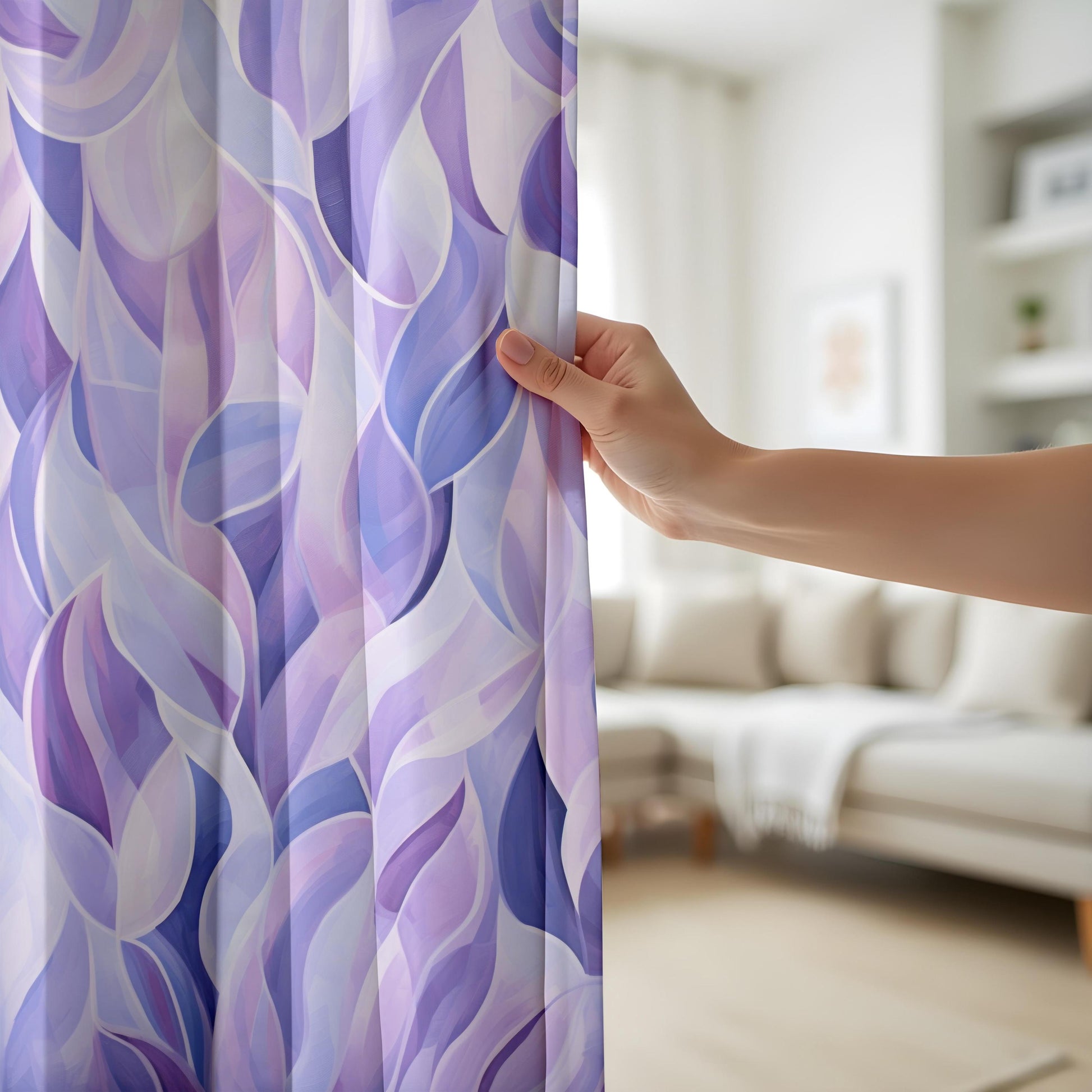 Onay Purple Botanical Watercolor Leaf Curtains