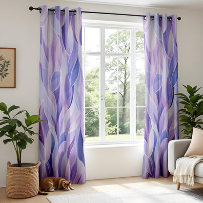 Onay Purple Botanical Watercolor Leaf Curtains