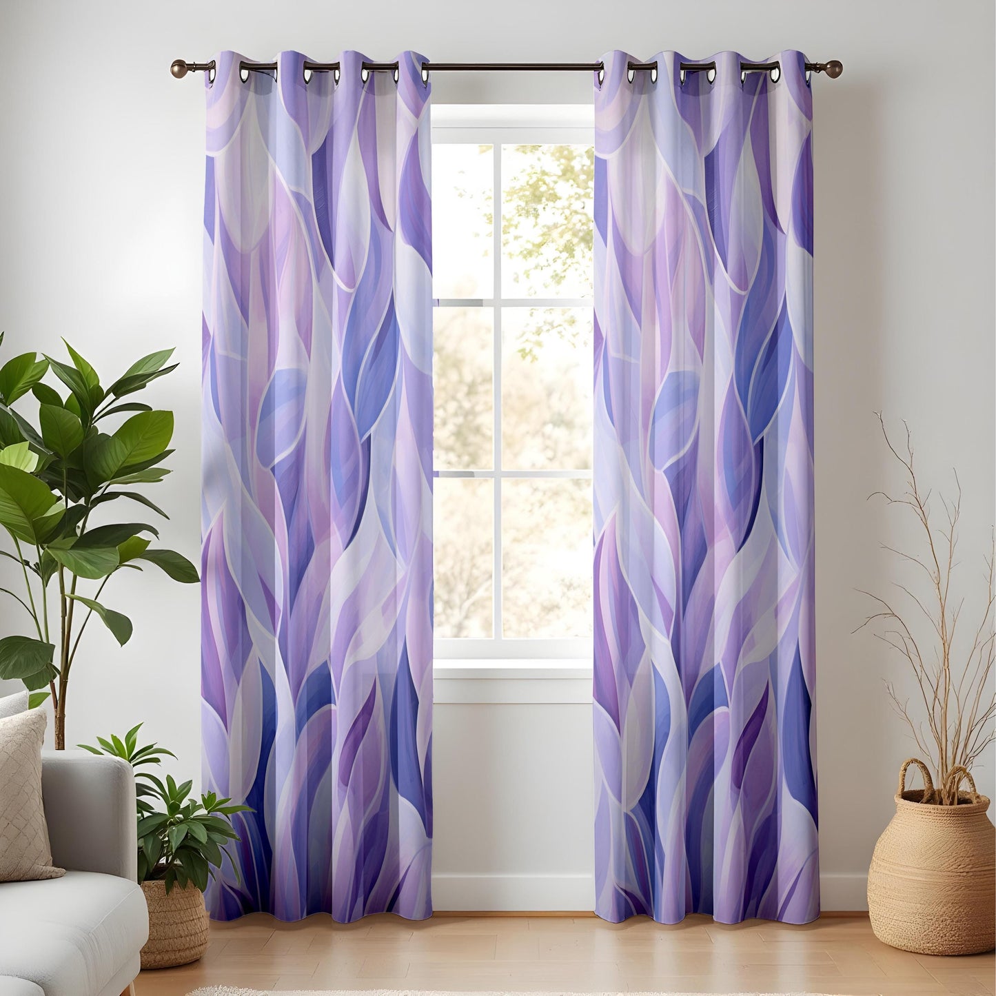 Onay Purple Botanical Watercolor Leaf Curtains