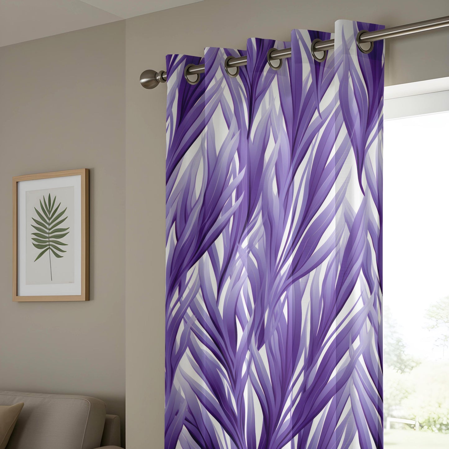 Onay Purple Tropical Leaf Eyelet Curtains – Botanical Drapes