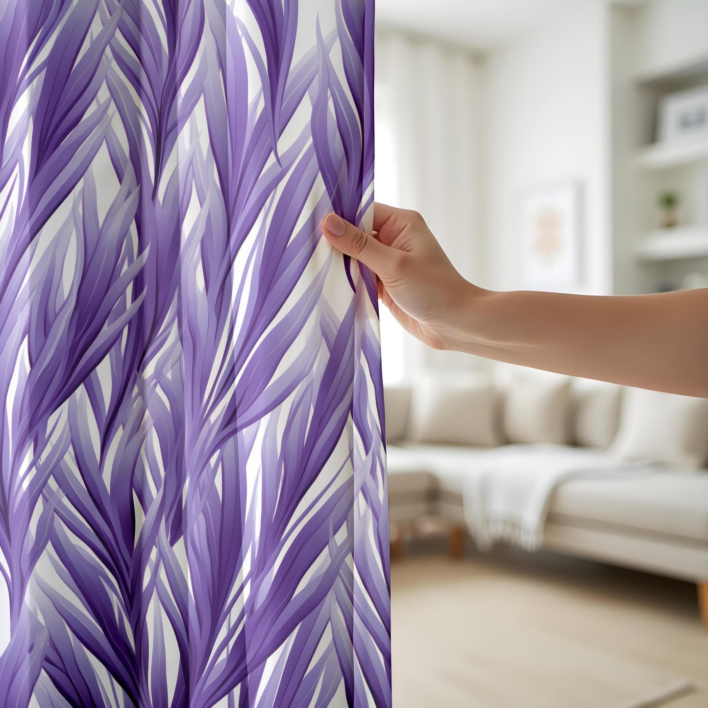 Onay Purple Tropical Leaf Eyelet Curtains – Botanical Drapes