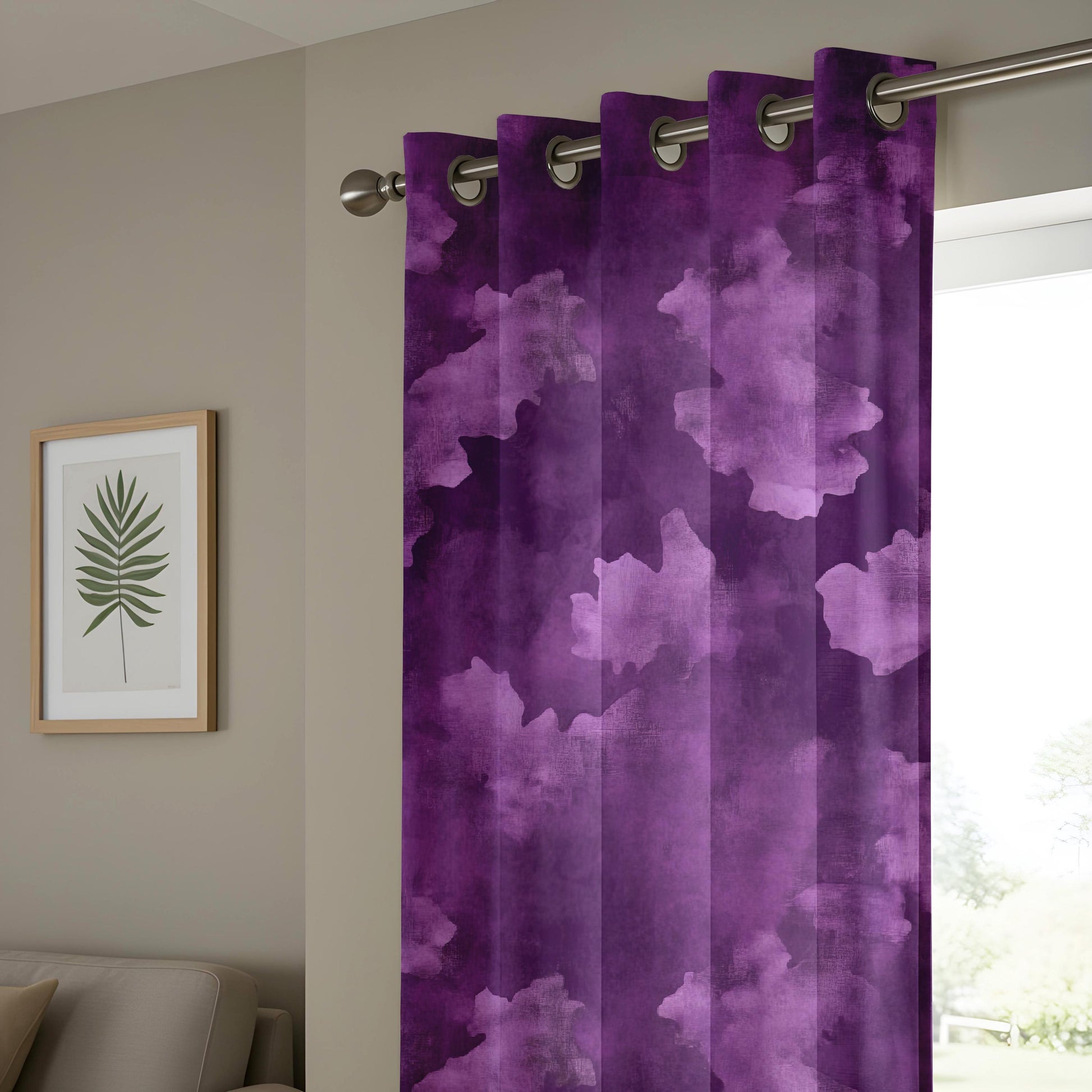 Onay Purple Abstract Cloud Eyelet Curtains – Violet Watercolor Lined Drapes