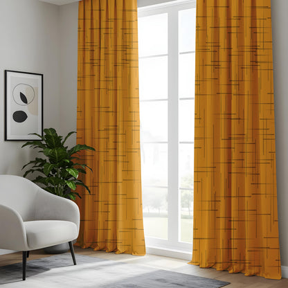 Onay Mustard Yellow Geometric Eyelet Curtains – Mid Century Grid Drapes