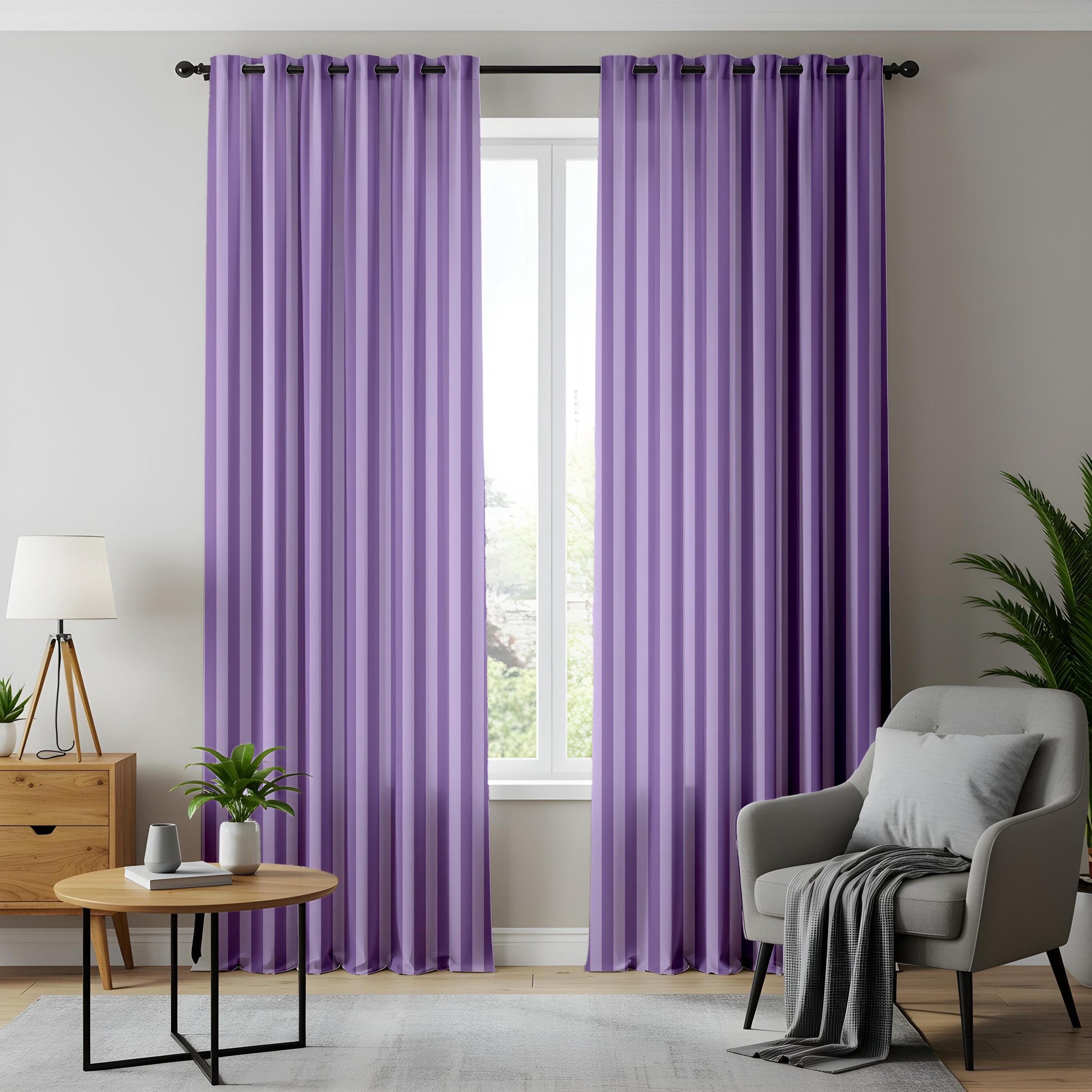 Onay Purple Striped Eyelet Curtains – Tone-on-Tone Lavender Drapes