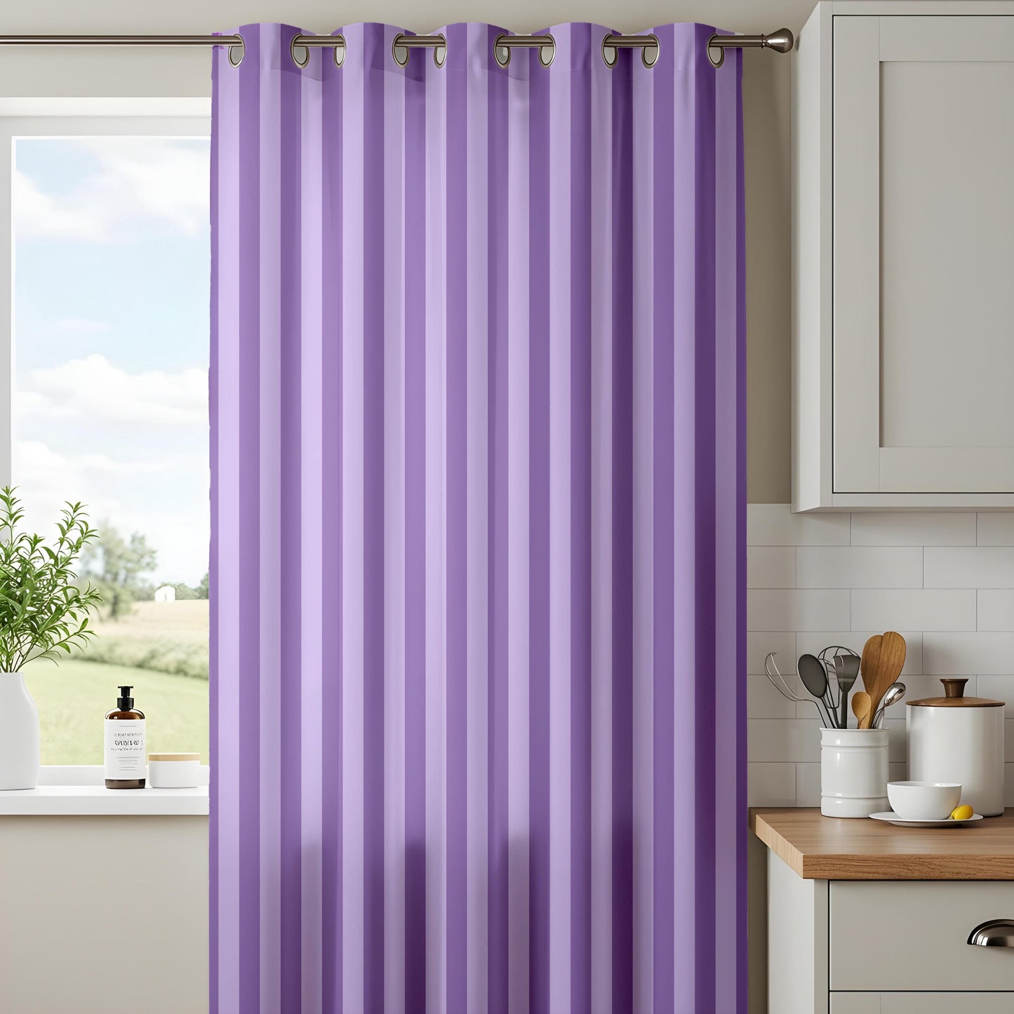 Onay Purple Striped Eyelet Curtains – Tone-on-Tone Lavender Drapes