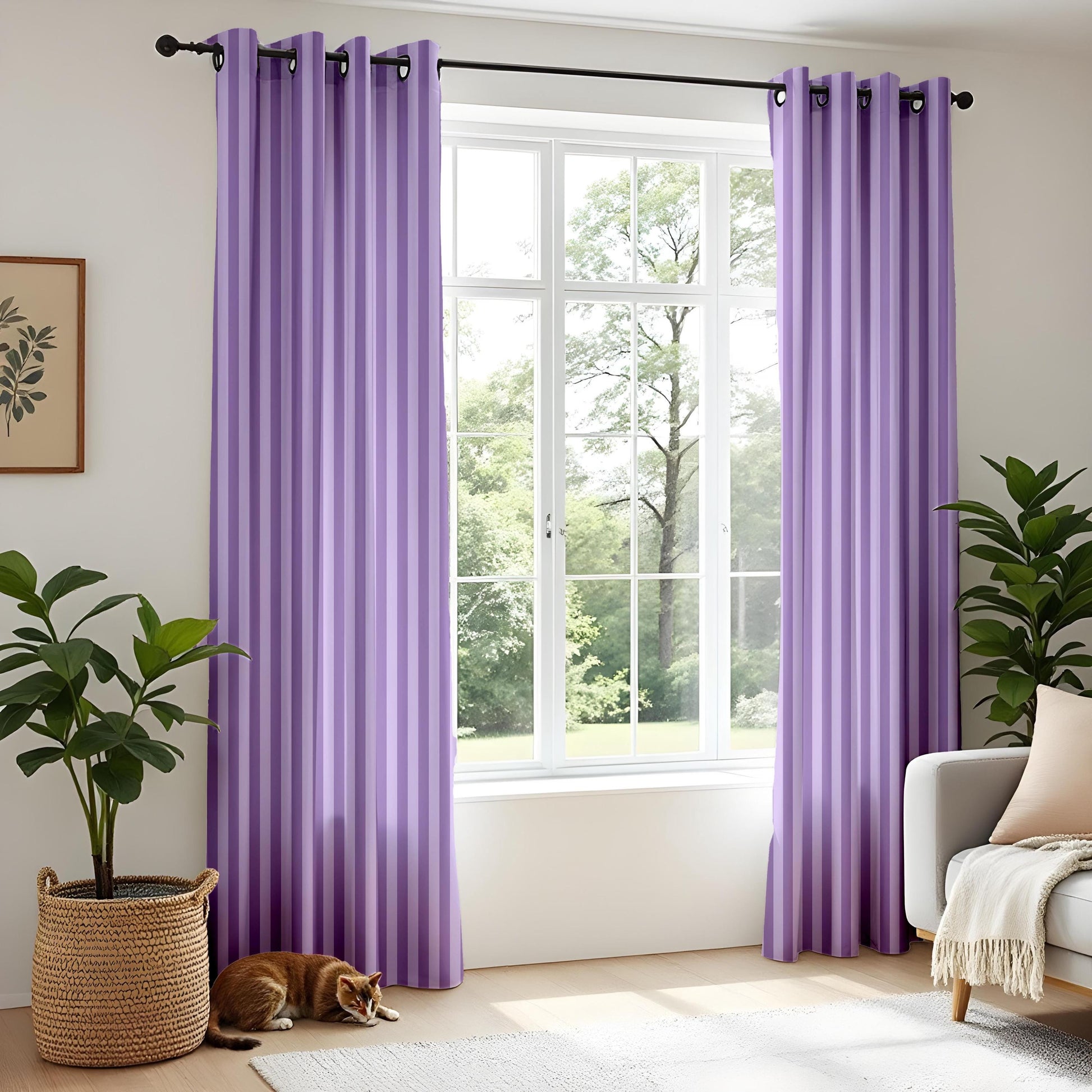 Onay Purple Striped Eyelet Curtains – Tone-on-Tone Lavender Drapes