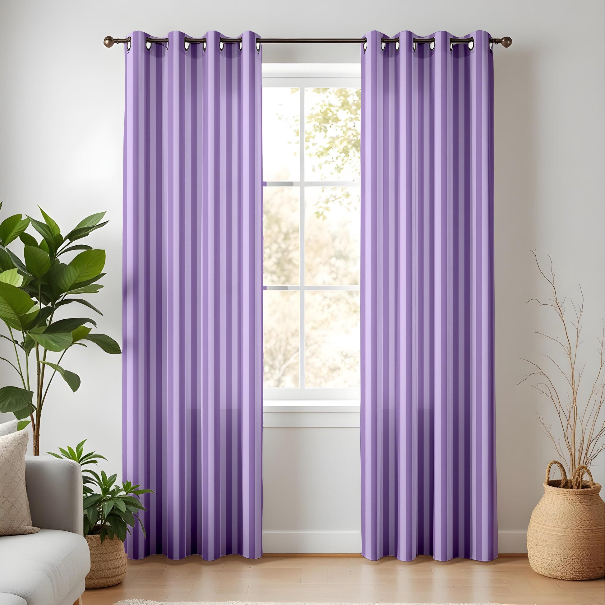 Onay Purple Striped Eyelet Curtains – Tone-on-Tone Lavender Drapes