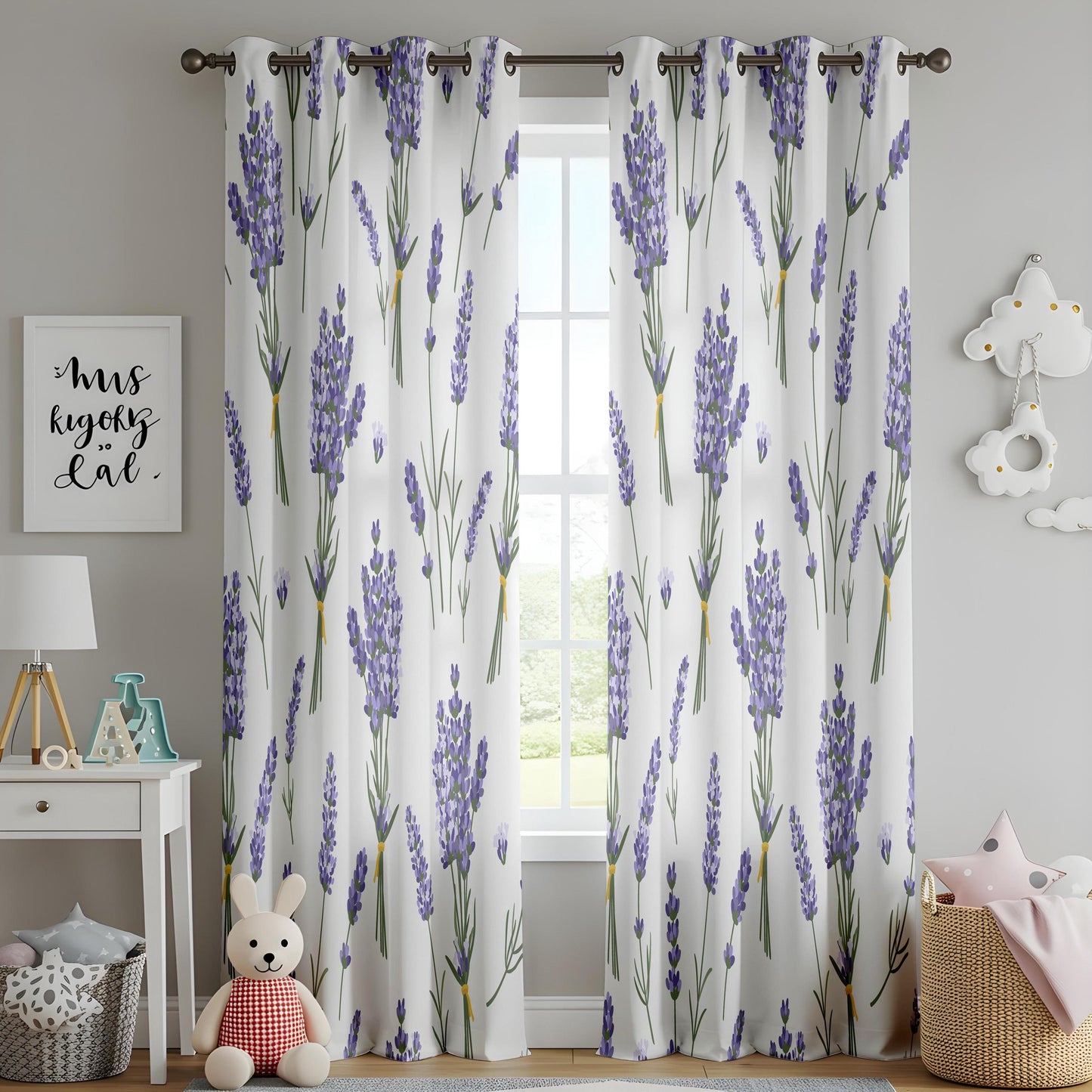 Onay Lavender Floral Eyelet Curtains – Botanical Bedroom Drapes