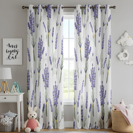 Onay Lavender Floral Eyelet Curtains – Botanical Bedroom Drapes