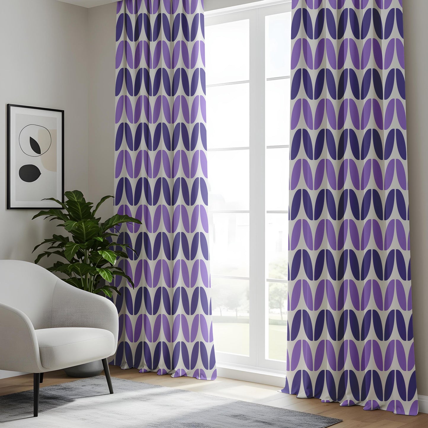 Onay Purple Geometric Eyelet Curtains – Violet Mid Century Oval Drapes