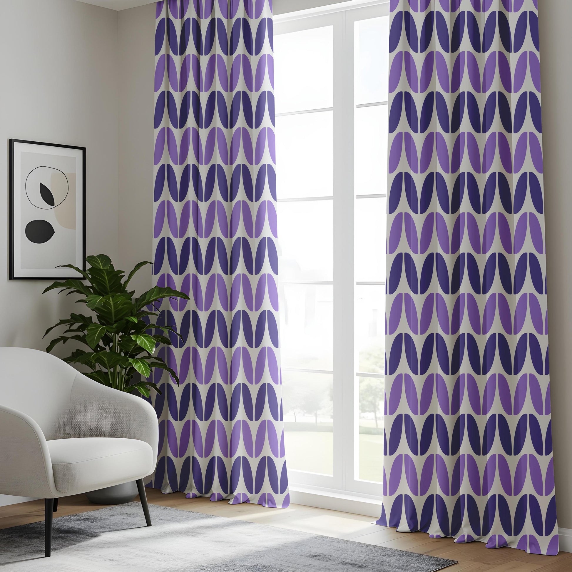 Onay Purple Geometric Eyelet Curtains – Violet Mid Century Oval Drapes