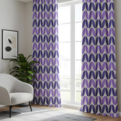 Onay Purple Geometric Eyelet Curtains – Violet Mid Century Oval Drapes