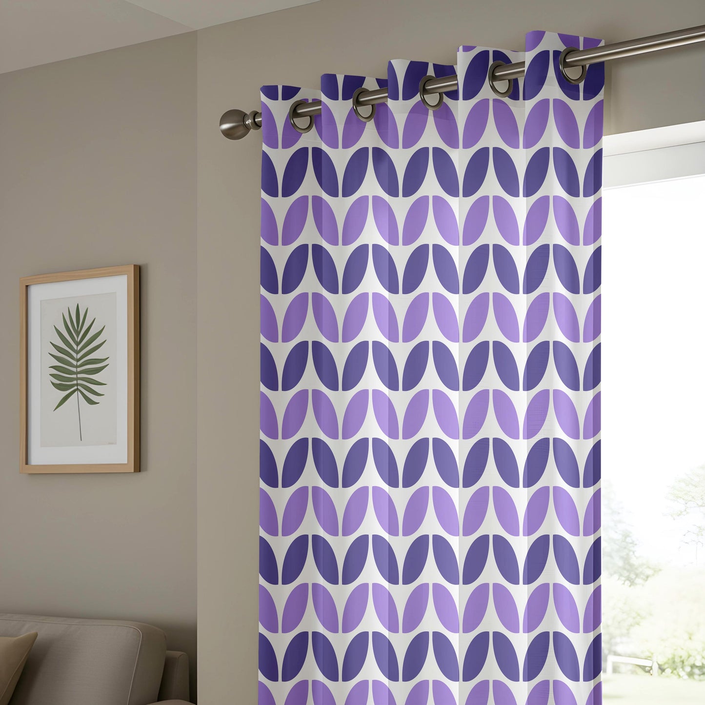 Onay Purple Geometric Eyelet Curtains – Violet Mid Century Oval Drapes